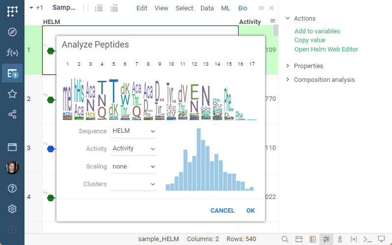 Analyze Peptides dialog