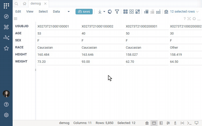 Pinning a row in the Forms viewer