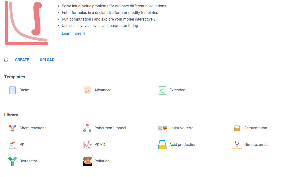 The Diff Studio model library, where models are saved, shared, and reopened