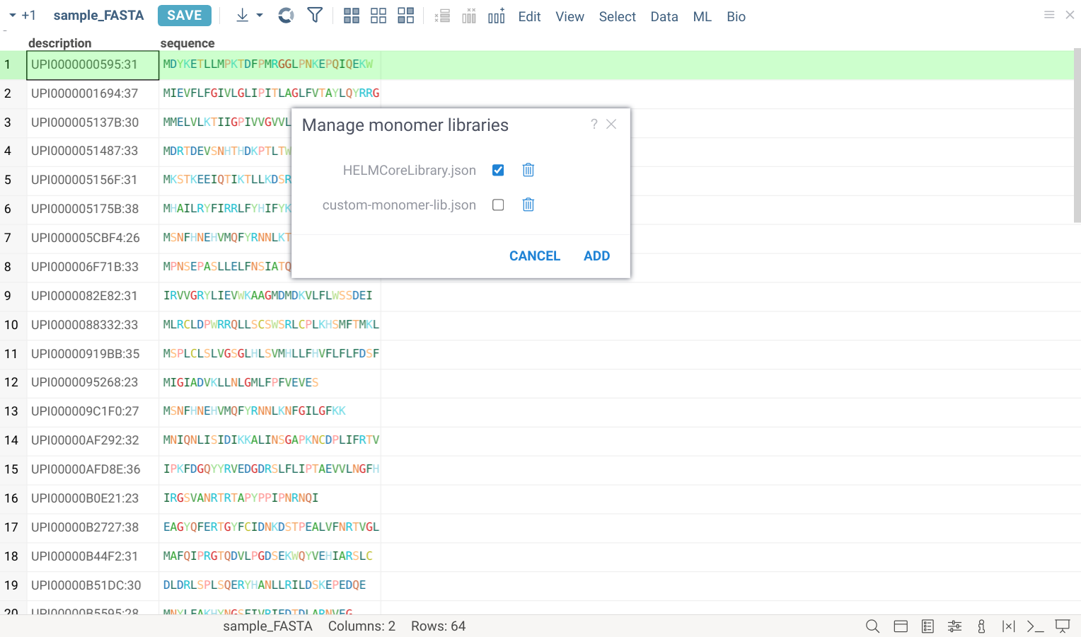 Monomer library file manager